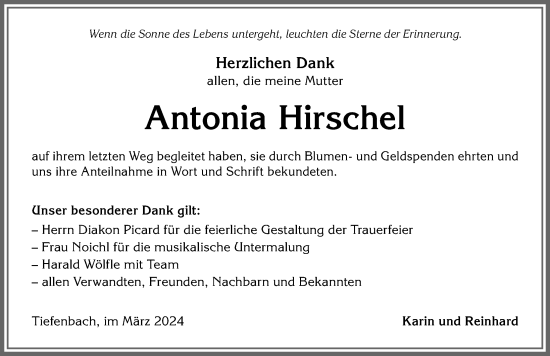 Traueranzeige von Antonia Hirschel von Allgäuer Anzeigeblatt