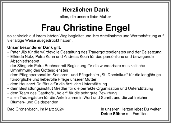 Traueranzeige von Christine Engel von Memminger Zeitung
