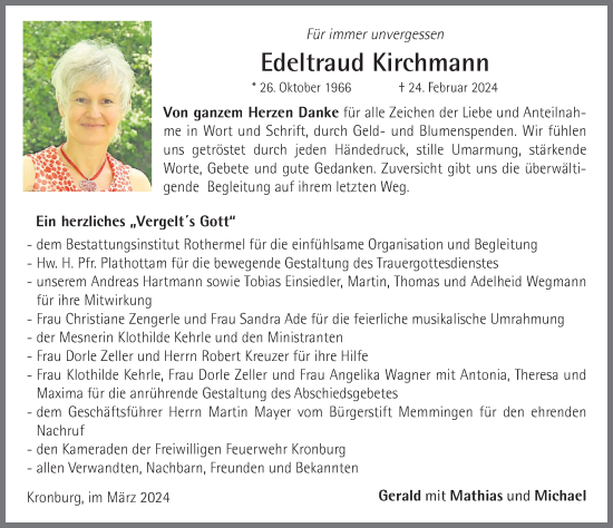 Traueranzeige von Edeltraud Kirchmann von Memminger Zeitung
