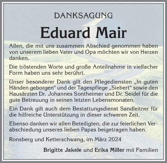 Traueranzeige von Eduard Mair von Allgäuer Zeitung, Kaufbeuren/Buchloe