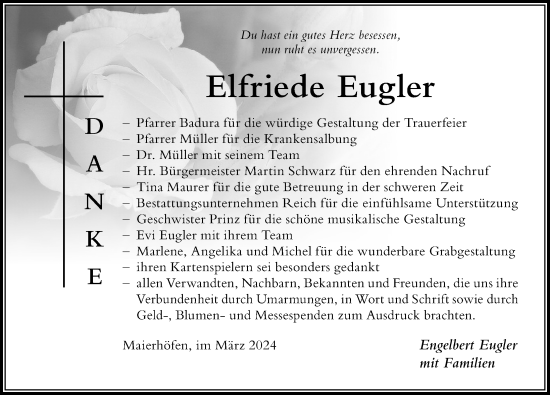 Traueranzeige von Elfriede Eugler von Der Westallgäuer