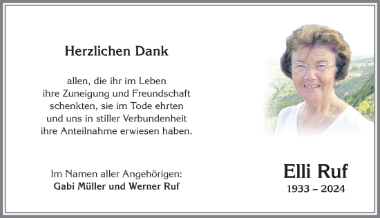 Traueranzeige von Elli Ruf von Allgäuer Zeitung,Kempten