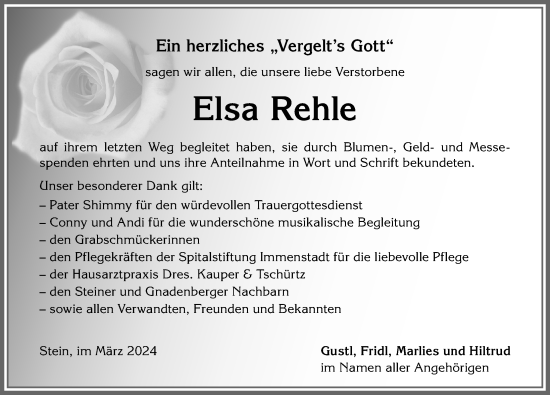 Traueranzeige von Elsa Rehle von Allgäuer Anzeigeblatt