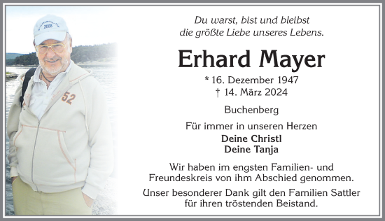 Traueranzeige von Erhard Mayer von Allgäuer Zeitung,Kempten