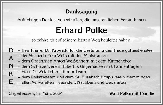 Traueranzeige von Erhard Polke von Memminger Zeitung