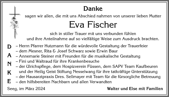 Traueranzeige von Eva Fischer von Allgäuer Zeitung, Füssen