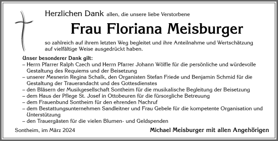Traueranzeige von Floriana Meisburger von Memminger Zeitung