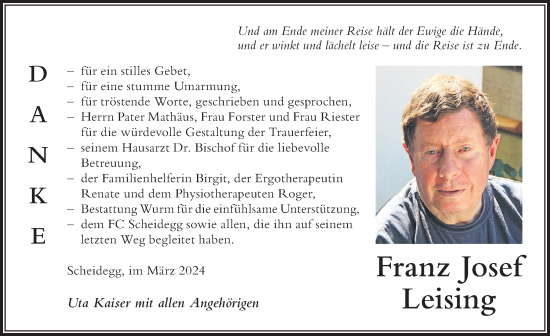 Traueranzeige von Franz Josef Leising von Der Westallgäuer