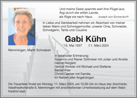 Traueranzeige von Gabi Kühn von Memminger Zeitung