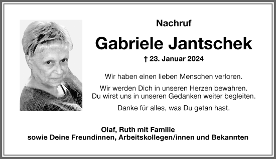 Traueranzeige von Gabriele Jantschek von Memminger Zeitung