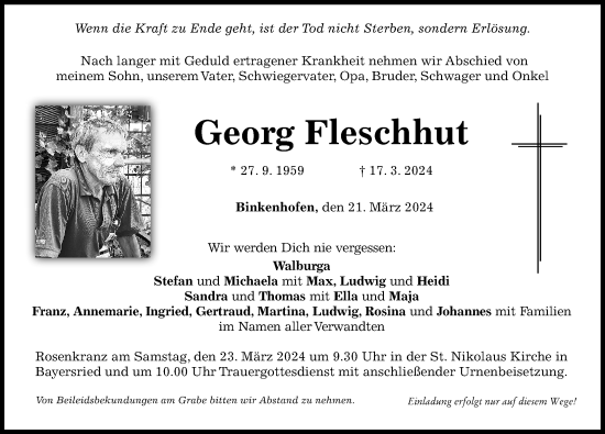 Traueranzeige von Georg Fleschhut von Augsburger Allgemeine, Mindelheimer Zeitung