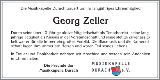 Traueranzeige von Georg Zeller von Allgäuer Zeitung,Kempten