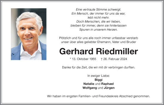Traueranzeige von Gerhard Riedmiller von Memminger Zeitung