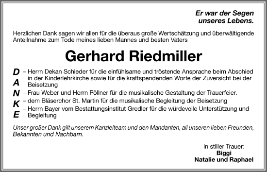 Traueranzeige von Gerhard Riedmiller von Memminger Zeitung