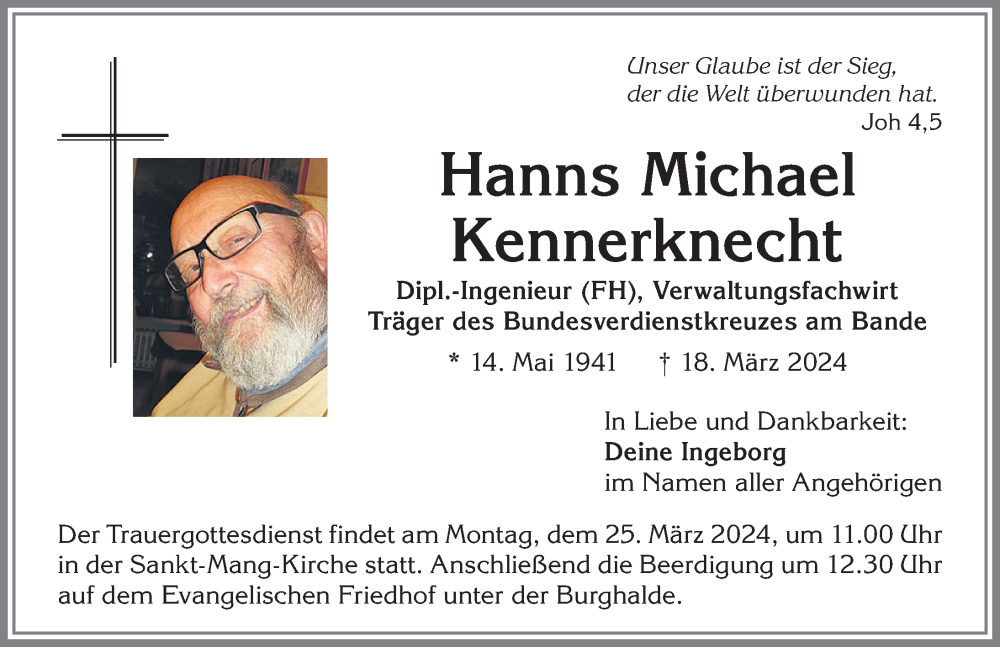  Traueranzeige für Hanns Michael Kennerknecht vom 21.03.2024 aus Allgäuer Zeitung,Kempten