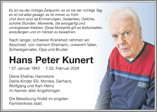 Traueranzeige von Hans Peter Kunert von Memminger Zeitung