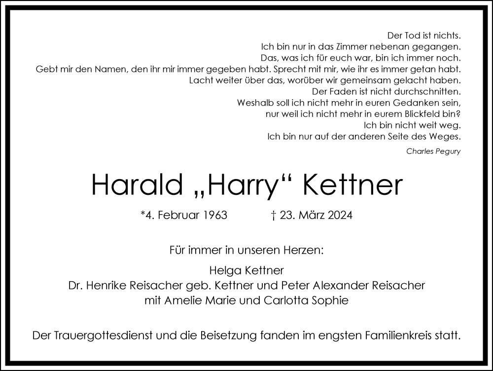  Traueranzeige für Harald Kettner vom 30.03.2024 aus Memminger Zeitung