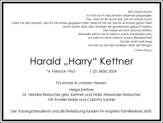 Traueranzeige von Harald Kettner von Memminger Zeitung