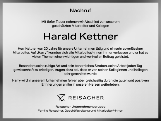 Traueranzeige von Harald Kettner von Memminger Zeitung