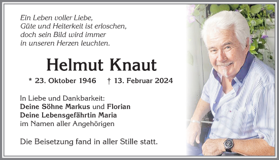 Traueranzeige von Helmut Knaut von Allgäuer Zeitung,Kempten