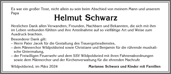 Traueranzeige von Helmut Schwarz von Allgäuer Zeitung,Kempten