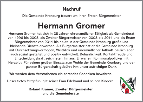 Traueranzeige von Hermann Gromer von Memminger Zeitung