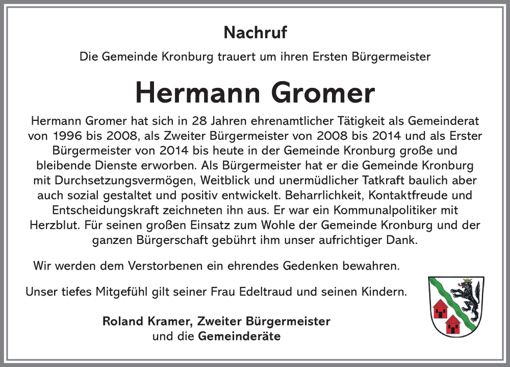  Traueranzeige für Hermann Gromer vom 13.03.2024 aus Memminger Zeitung