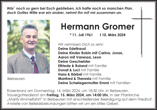 Traueranzeige von Hermann Gromer von Memminger Zeitung