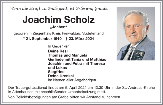 Traueranzeige von Joachim Scholz von Memminger Zeitung