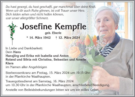 Traueranzeige von Josefine Kempfle von Allgäuer Zeitung, Kaufbeuren/Buchloe