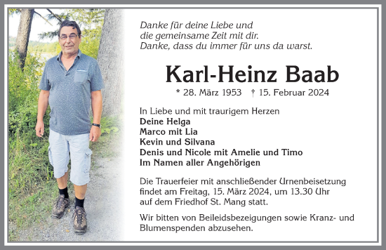 Traueranzeige von Karl-Heinz Baab von Allgäuer Zeitung,Kempten