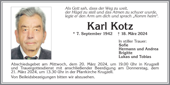 Traueranzeige von Karl Kotz von Allgäuer Zeitung,Kempten