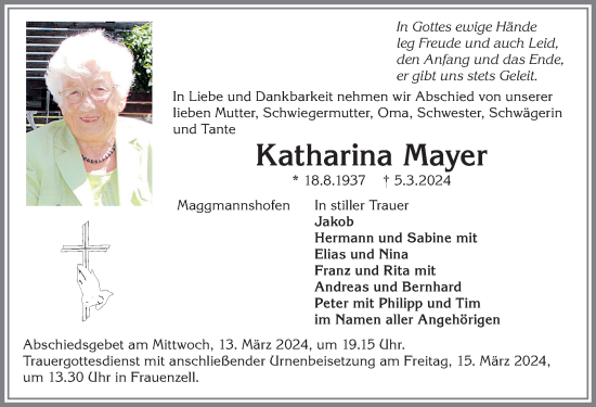 Traueranzeige von Katharina Mayer von Allgäuer Zeitung,Kempten