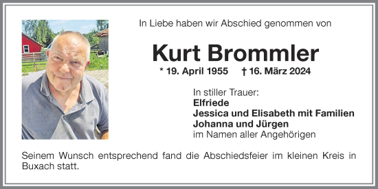 Traueranzeige von Kurt Brommler von Memminger Zeitung