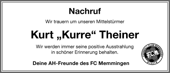 Traueranzeige von Kurt Theiner von Memminger Zeitung