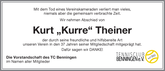 Traueranzeige von Kurt Theiner von Memminger Zeitung