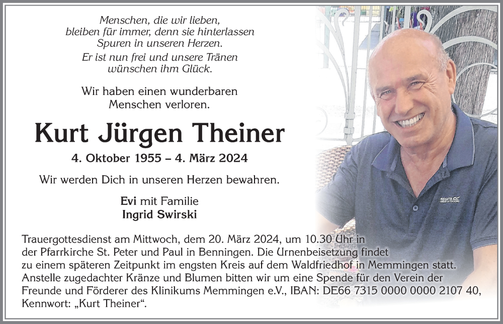  Traueranzeige für Kurt Jürgen Theiner vom 16.03.2024 aus Memminger Zeitung
