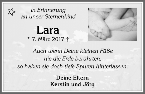 Traueranzeige von Lara  von Allgäuer Anzeigeblatt