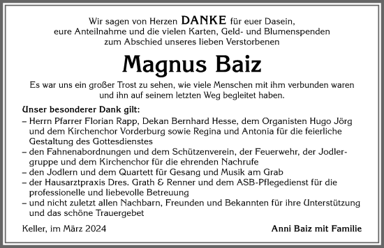 Traueranzeige von Magnus Baiz von Allgäuer Anzeigeblatt
