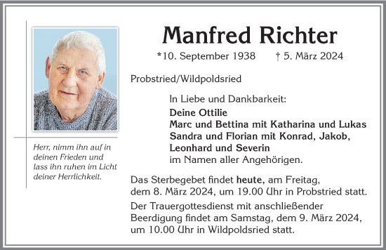 Traueranzeige von Manfred Richter von Allgäuer Zeitung,Kempten