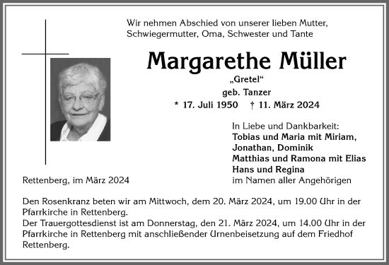 Traueranzeige von Margarethe Müller von Allgäuer Anzeigeblatt