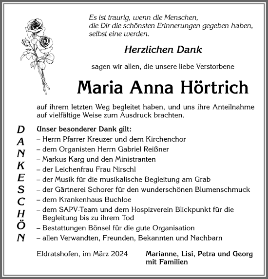 Traueranzeige von Maria Anna Hörtrich von Allgäuer Zeitung, Kaufbeuren/Buchloe