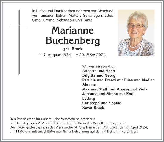 Traueranzeige von Marianne Buchenberg von Allgäuer Zeitung,Kempten