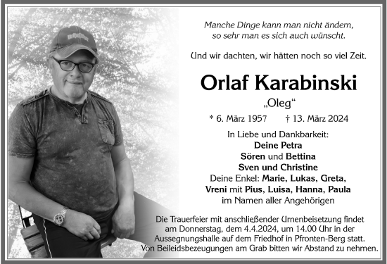 Traueranzeige von Orlaf Karabinski von Allgäuer Zeitung, Füssen