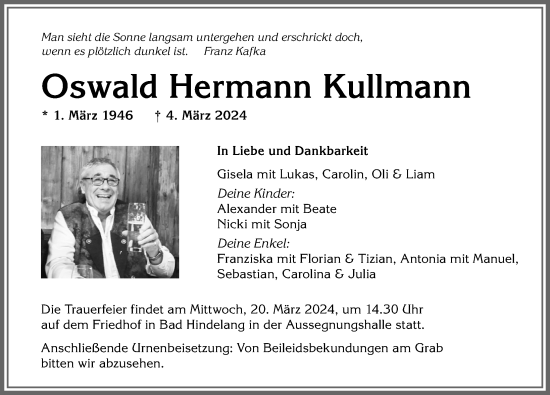 Traueranzeige von Oswald Hermann Kullmann von Allgäuer Anzeigeblatt