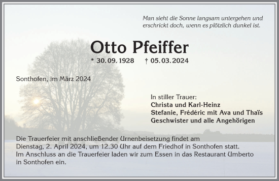 Traueranzeige von Otto Pfeiffer von Allgäuer Anzeigeblatt