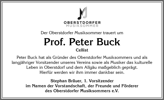 Traueranzeige von Peter Buck von Allgäuer Anzeigeblatt