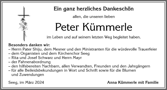 Traueranzeige von Peter Kümmerle von Allgäuer Zeitung, Füssen