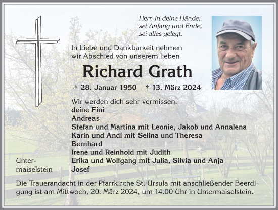 Traueranzeige von Richard Grath von Allgäuer Anzeigeblatt