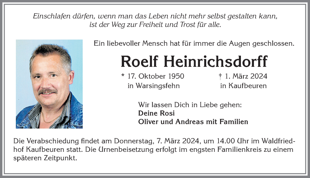  Traueranzeige für Roelf Heinrichsdorff vom 05.03.2024 aus Allgäuer Zeitung, Kaufbeuren/Buchloe